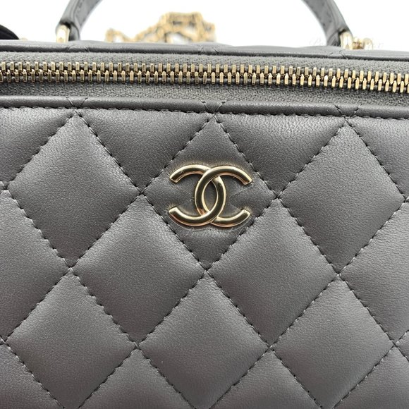❗️Sold❗️ CHANEL Lambskin Grey Top Handle Vanity Case Chain Bag GHW - Picture 8 of 15
